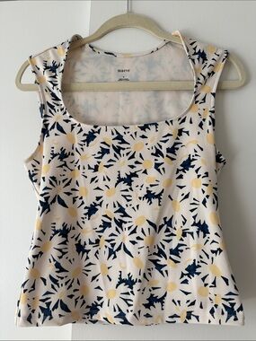 Maeve Cream Tank Top with Yellow and Navy Floral Print